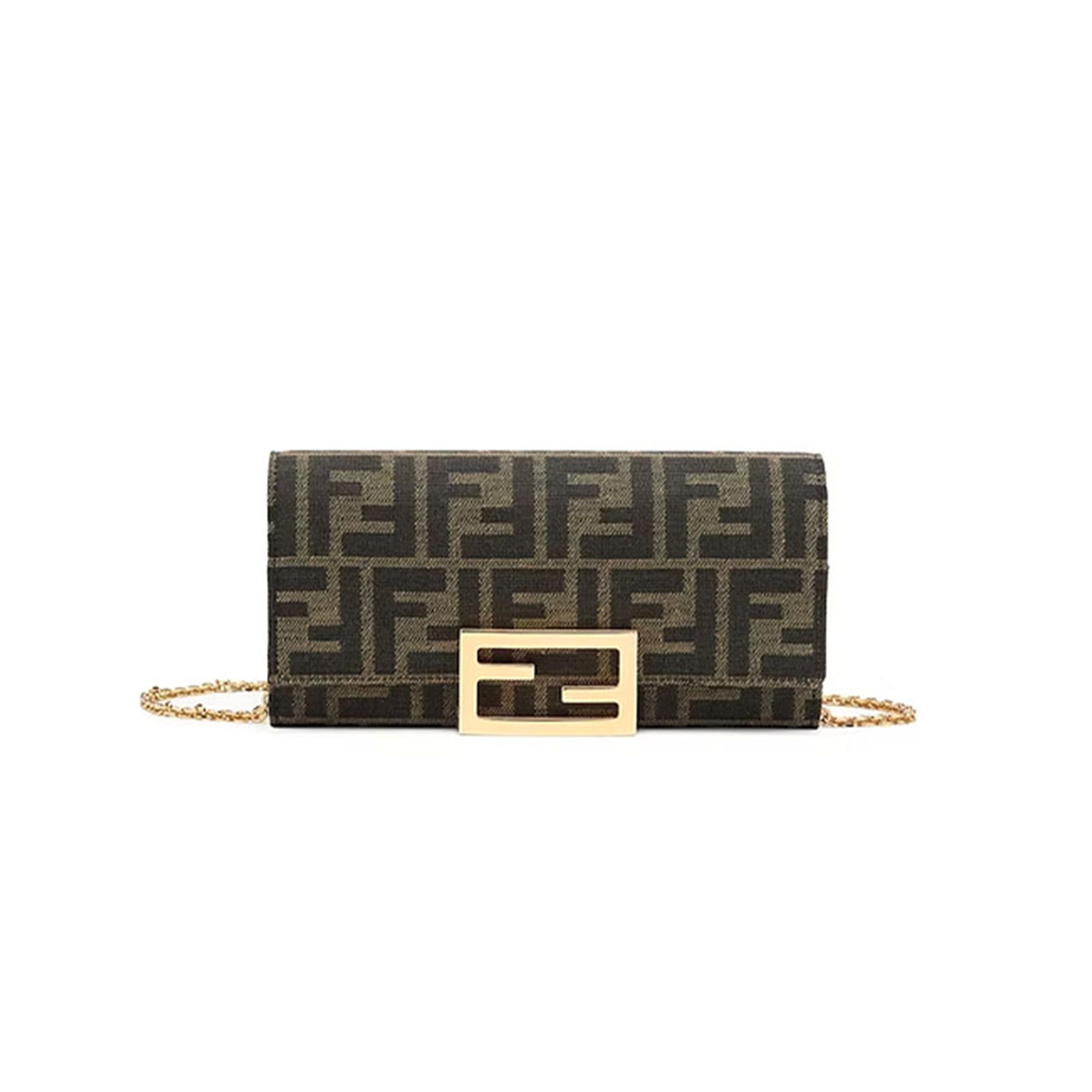 FENDI ZUCCA VITELLO CONTINENTAL WALLET ON CHAIN TOBACCO (18.5*9.5*3cm) 